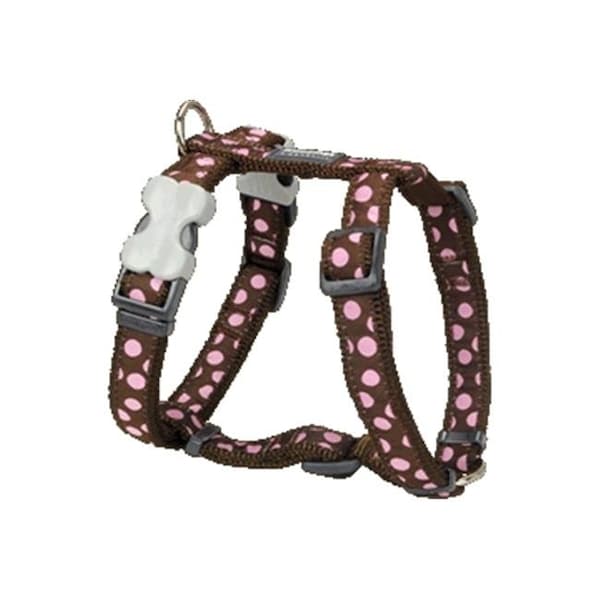 Red Dingo Red Dingo DH-S1-BR-SM Dog Harness Design Pink Dots on Brown; Small - DH-S1-BR-SM