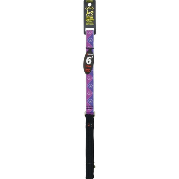 Lupine Dog Leash, Reflective Pink Paws Pattern, 1-In. x 6-Ft. - 48559