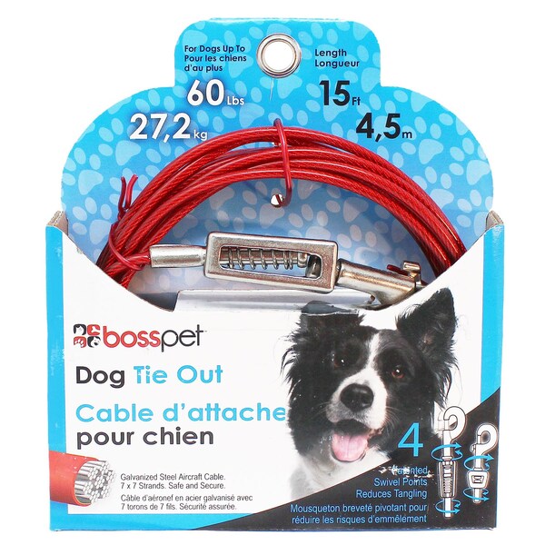 Orrville PDQ Red Tie-Out with Spring Vinyl Coated Cable Dog Tie Out Large - Q3515SPG99