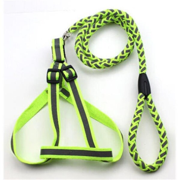 Petpurifiers Reflective Stitched Easy Tension Adjustable 2-in-1 Dog Leash and Harness; Green - Small - PE117238