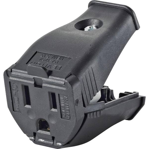 Leviton 15A 125V 3-Wire 2-Pole Clamp Tight Cord Connector, Black - 000-3W102-00E