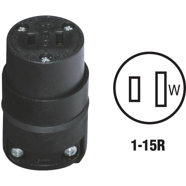 Leviton 15A 125V 2-Wire 2-Pole Rough Use Cord Connector - 000-115CR