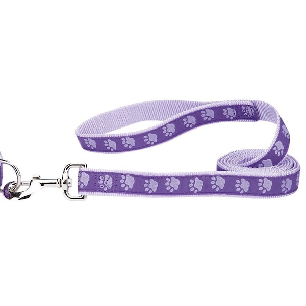Casual Canine Two-Tone Pawprint Dog Lead, 6 ft L, 1 in W, Nylon Line, Purple, Fastening Method: Swivel Clip - ZA8861 66 79