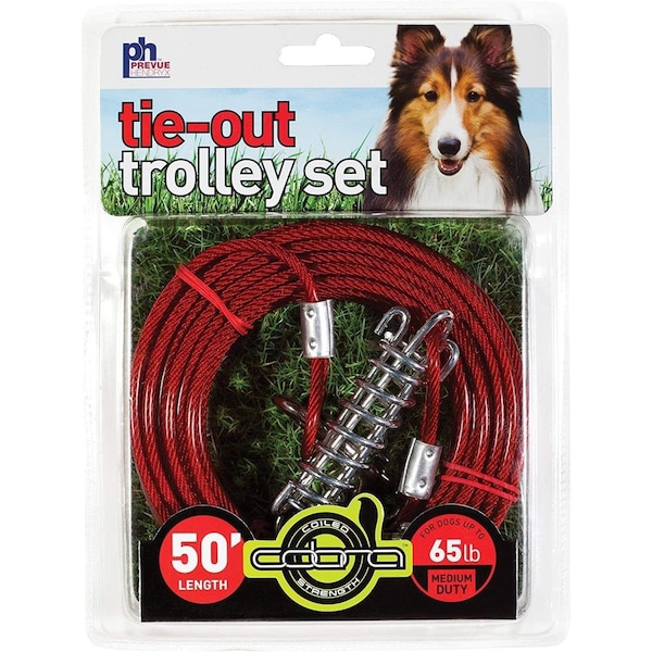 Prevue Pet Products 50 ft. Tie-Out Cable Trolley Set, Red - PP-2124