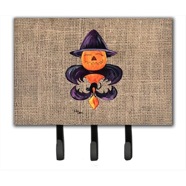 Carolines Treasures Halloween Pumpkin Bat Fleur de lis Leash Holder or Key Hook - 8748TH68