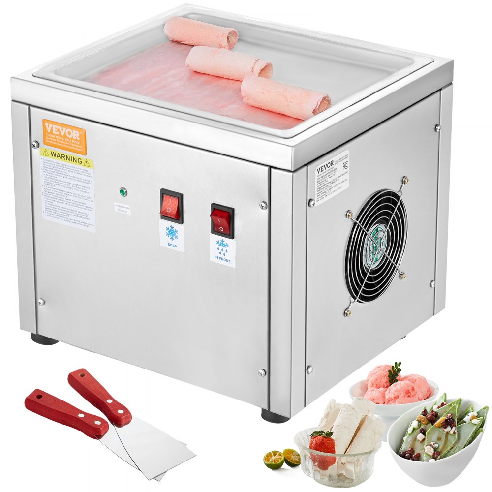 VEVOR Fried Ice Cream Roll Machine, 11" x 9.5" Stir-Fried Ice Cream Pan, Stainless Steel Rolled Ice Cream Maker with Compressor and 2 Scrapers, for Making Ice Cream, Frozen Yogurt, Ice Cream Rolls - SYTMSCBJ280WHIY81V1