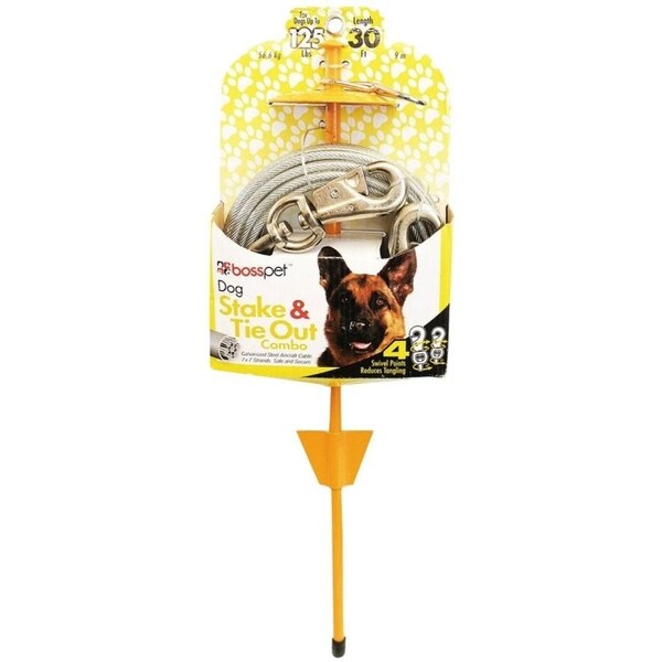 Boss Pet PDQ TieOutDome Stake Combo, 30 ft L BeltCable, For Dogs Up to 125 lb - Q5730DOM99