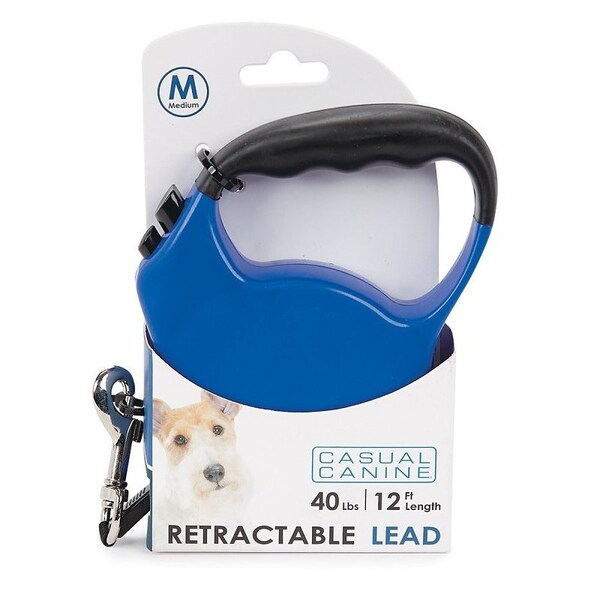 Casual Canine Belted Retractable Lead, 12 ft L, Blue, Snap Hook - 11611 12 19