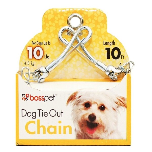 Boss Pet PDQ Pet TieOut Chain with Swivel Snap, Twist Link, 10 ft L BeltCable, Steel - 53010
