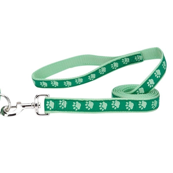 Casual Canine Two-Tone Pawprint Dog Lead, 6 ft L, 1 in W, Nylon Line, Green, Fastening Method: Swivel Clip - ZA8861 66 43