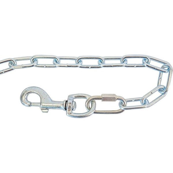 Baron Dog Tie Out Chain, Double Loop, Swivel Snap End, 15 ft L Belt/Cable, Silver - 12302