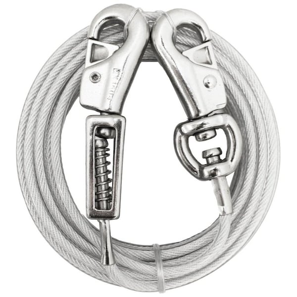 Boss Pet PDQ TieOut with Spring, 15 ft L BeltCable, For Extra Large Dogs Up to 125 lb - Q5715SPG99