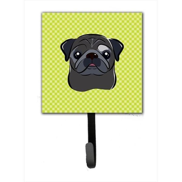 Carolines Treasures Carolines Treasures BB1325SH4 Checkerboard Lime Green Black Pug Leash Or Key Holder; 4.25 W x 7 H In. - BB1325SH4