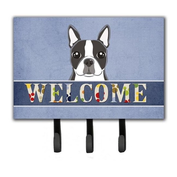 Carolines Treasures Carolines Treasures BB1389TH68 Boston Terrier Welcome Leash & Key Holder - BB1389TH68