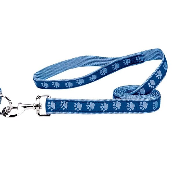 Casual Canine Two-Tone Pawprint Dog Lead, 4 ft L, 5/8 in W, Nylon Line, Blue, Fastening Method: Swivel Clip - ZA8861 44 19
