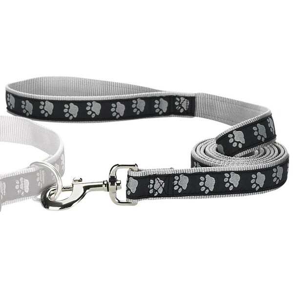 Casual Canine Two-Tone Pawprint Dog Lead, 6 ft L, 1 in W, Nylon Line, Black, Fastening Method: Swivel Clip - ZA8861 66 17