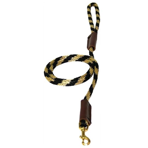 Domesticated Supplies Solid Round 0.38 in. Braided Rope Lead with Snap, Black & Gold - DO3006950