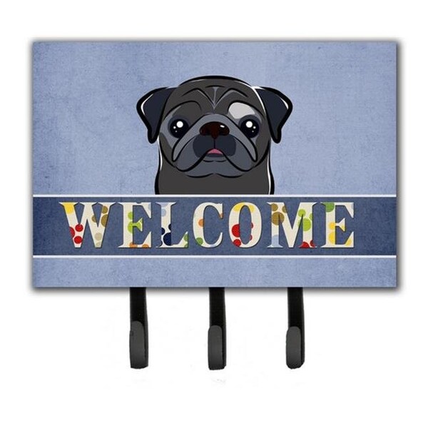 Carolines Treasures Carolines Treasures BB1449TH68 Black Pug Welcome Leash & Key Holder - BB1449TH68