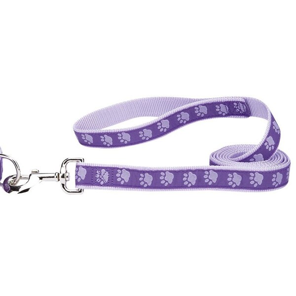 Casual Canine Two-Tone Pawprint Dog Lead, 4 ft L, 5/8 in W, Nylon Line, Purple - ZA8861 44 79