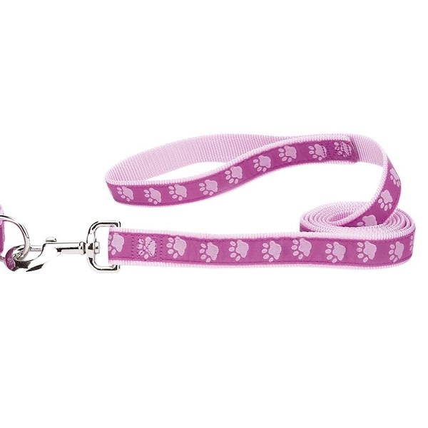 Casual Canine Two-Tone Pawprint Dog Lead, 6 ft L, 1 in W, Nylon Line, Pink, Fastening Method: Swivel Clip - ZA8861 66 75