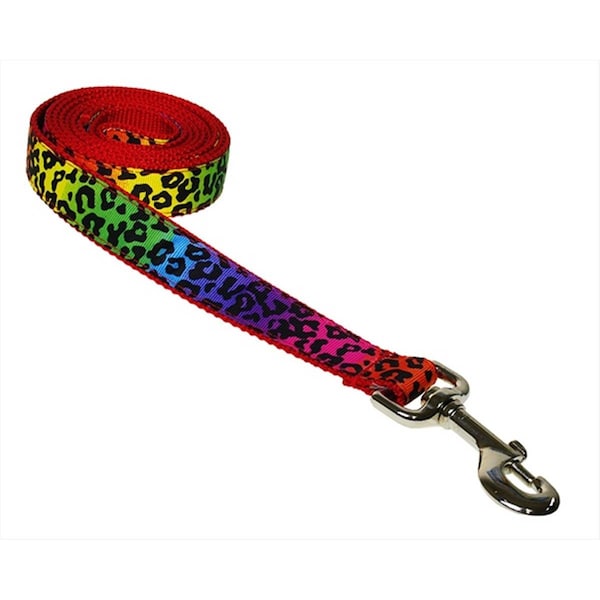 Sassy Dog Wear 4 ft. Leopard Dog Leash- Rainbow - Small - LEOPARD-RAINBOW2-L