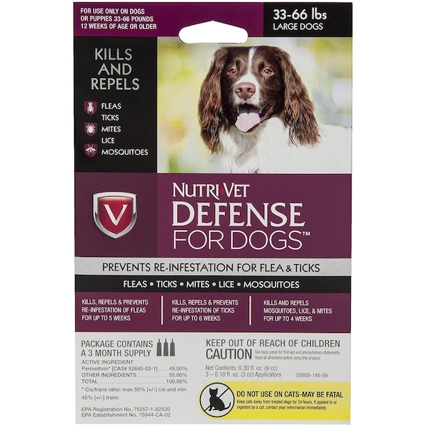 Nutri-Vet Defense Flea Tick for Dogs, Extra Large, 66 lbs, 4PK - 669125539767