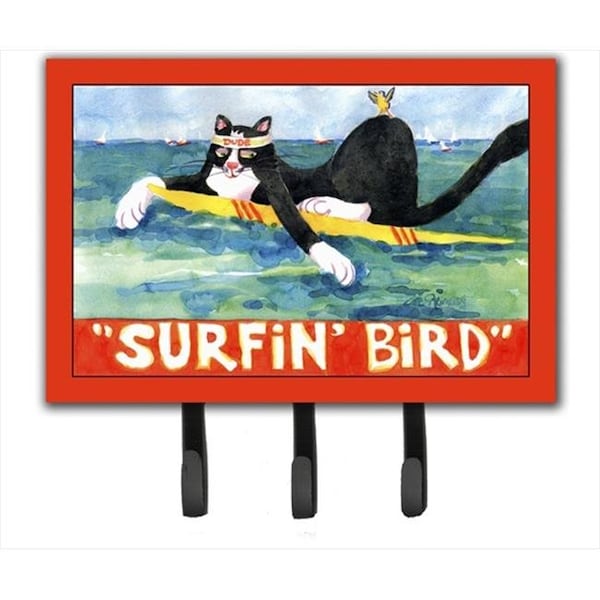 Carolines Treasures Carolines Treasures 6051TH68 Black and white Cat Surfin Bird Leash Holder or Key Hook - 6051TH68