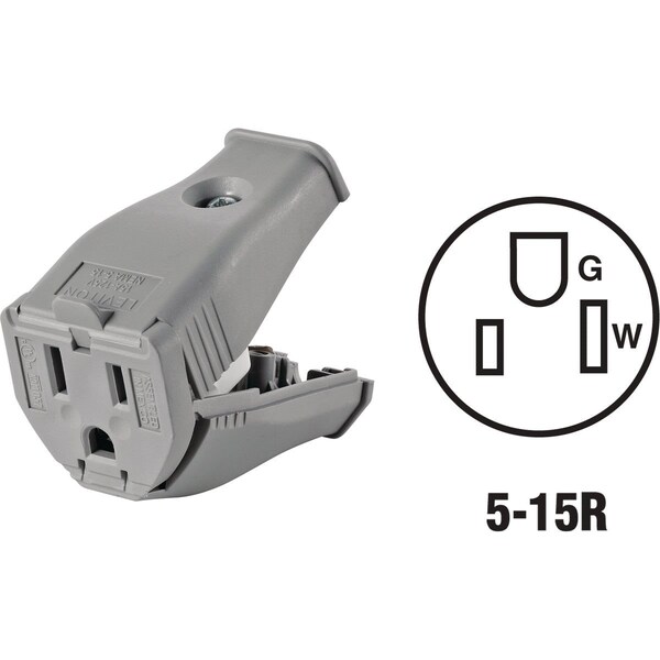 Leviton 15A 125V 3-Wire 2-Pole Clamp Tight Cord Connector, Gray - 001-3W102-0GY