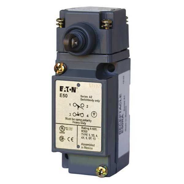 Interruptor de límite de servicio pesado Eaton, con pulsador, rodillo, 2NC/2NO, 10A @600V CA, Ubicación del actuador: Lateral - E50BS36P