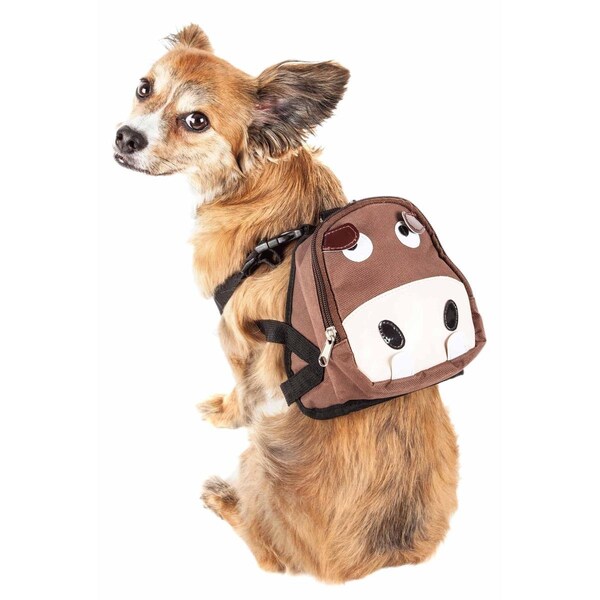 Petpurifiers Mooltese Large-Pocketed Compartmental Animated Dog Harness Backpack, Brown - Small - PE3169788