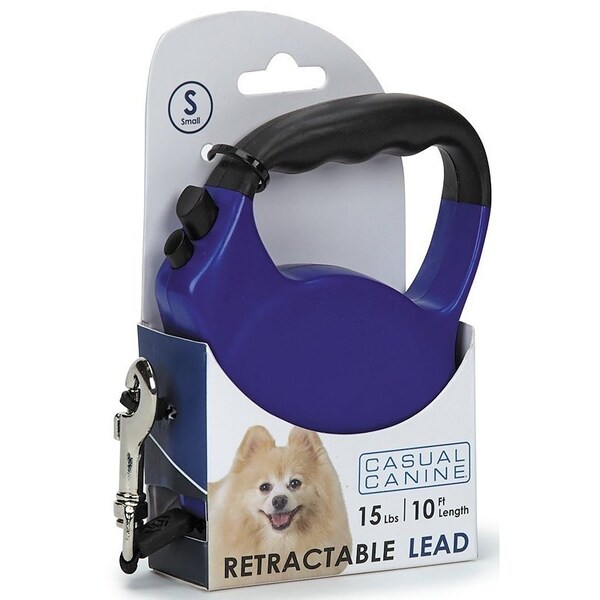 Casual Canine Belted Retractable Lead, 10 ft L, Blue, Snap Hook, S - 11610 10 19
