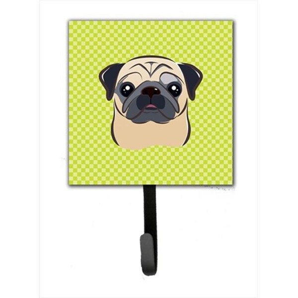 Carolines Treasures Carolines Treasures BB1324SH4 Checkerboard Lime Green Fawn Pug Leash Or Key Holder; 4.25 W x 7 H In. - BB1324SH4