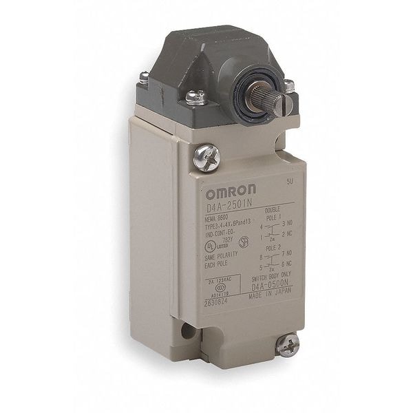 Interruptor de límite pesado de Omron, émbolo, rodillo, DPDT, 5A @ 600V AC, Localización del actuador: Parte superior - D4A2510N