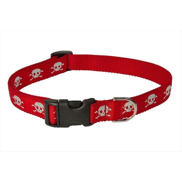 Sassy Dog Wear Skull Print Dog Collar- Red - Large - REFLECTIVE SKULL-RED4-C