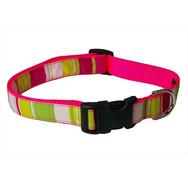 Sassy Dog Wear Multi Stripe Dog Collar- Neon Pink - Medium - STRIPE-NEON PINK3-C