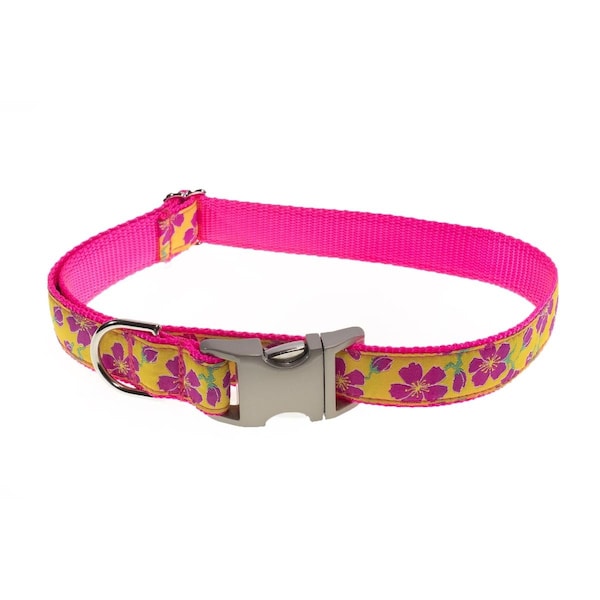 Sassy Dog Wear Passion Flowers Pink Dog Collar Adjusts 13-20 in. Medium - PASSION FLOWER PINK3-C