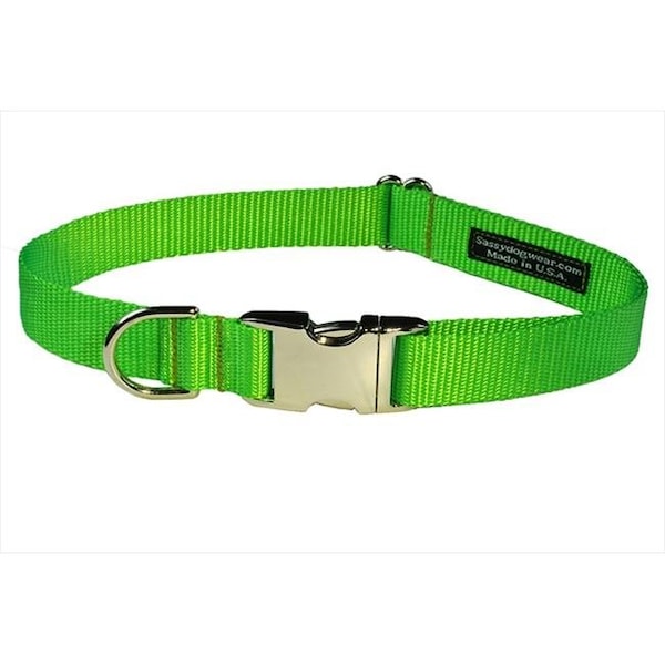 Sassy Dog Wear Sassy Dog Wear SOLID NEON GREEN-METAL BUCKLE SM-C Aluminum Buckles Dog Collar; Neon Green - Large - SOLID NEON GREEN-METAL BUCKLE SM-C