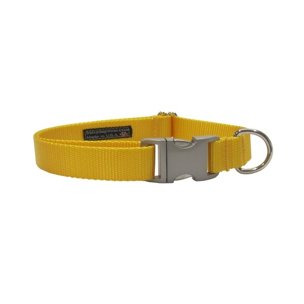 Sassy Dog Wear Nylon Webbing Dog Collar Adjusts 10-14 in. Small Yellow - SOLID YELLOW SM-C