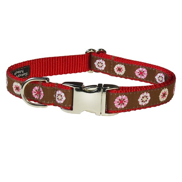 Sassy Dog Wear Wild Flowers Red Dog Collar Adjusts 13-20 in. Medium - WILD FLOWER RED3-C