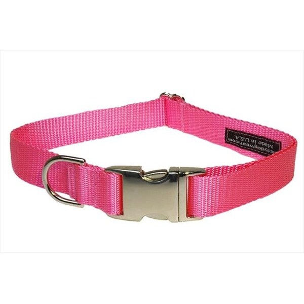 Sassy Dog Wear Sassy Dog Wear SOLID PINK-METAL BUCKLE MED-C Nylon & Aluminum Buckles Dog Collar; Pink - Medium - SOLID PINK-METAL BUCKLE MED-C