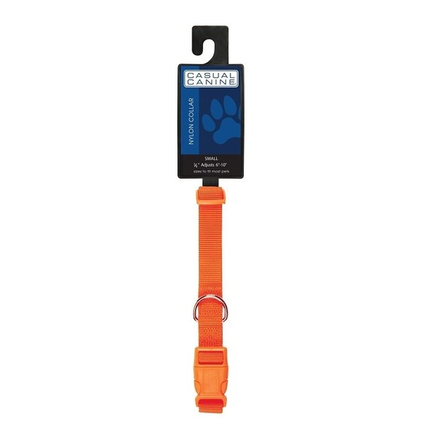 Casual Canine Dog Collar, Buckle Link, 14 to 20 in L Collar, 58 in W Collar, Nylon, Orange - ZM2391 14 69