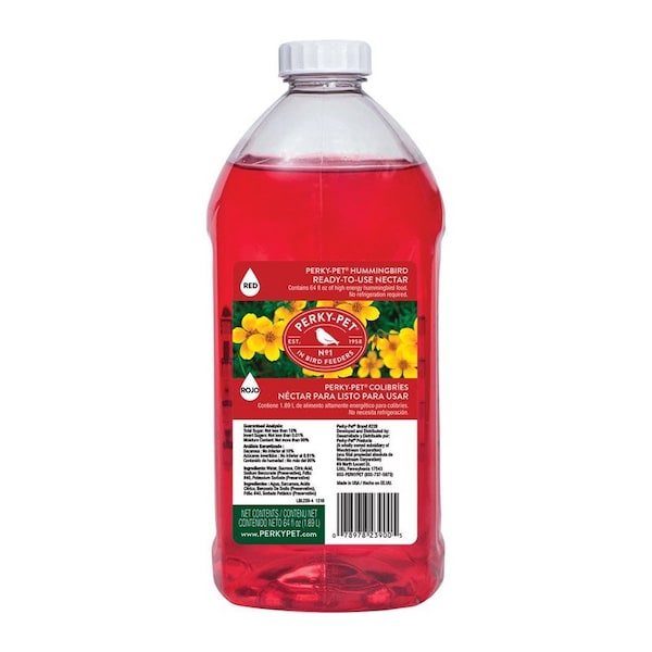 Perky-Pet Nectar Bird Food, Ready-to-Use, Liquid, 64 oz Bottle - 239