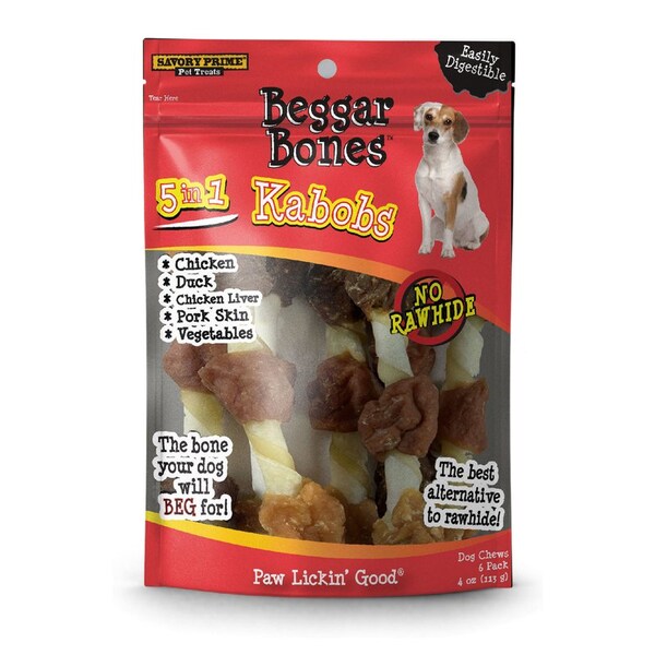 Savory Prime Savory Prime Beggar Bones 5-in-1 Kabobs Grain Free Treats For Dogs 4 oz 7.8 in. 6 pk - 365