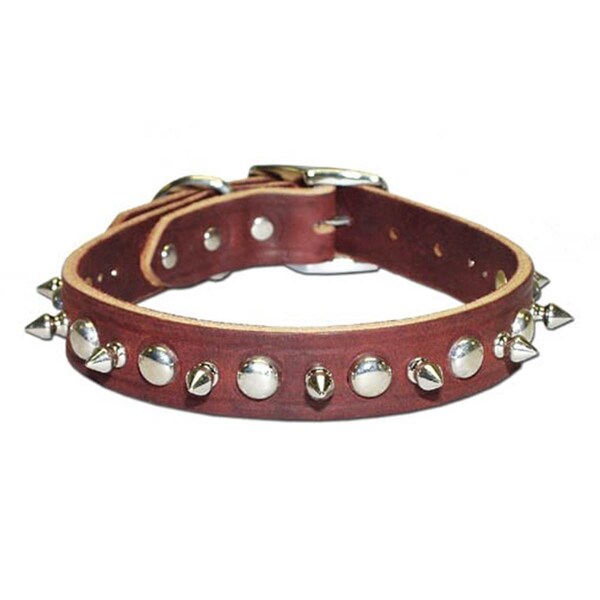 Leather Brothers . Black Signature Leather Spike and Stud Dog Collar -Size 24 - 6081-BK24