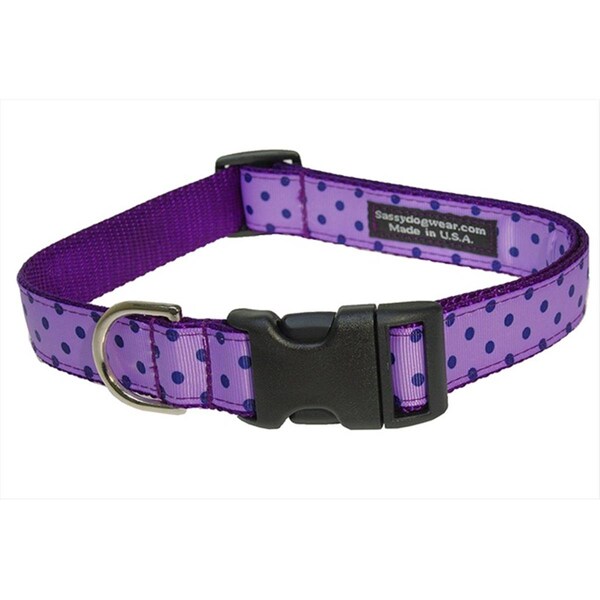 Sassy Dog Wear POLKA DOT-ORCHID-NAVY4-C Polka Dot Dog Collar, Orchid & Navy - Large - SA455477