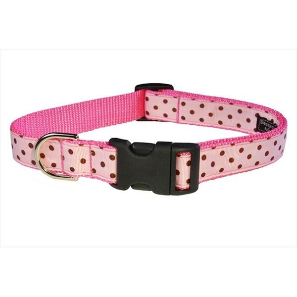 Fly Free Zone POLKA DOT-PINK-BROWN4-C Polka Dot Dog Collar; Pink & Brown - Large - FL516013