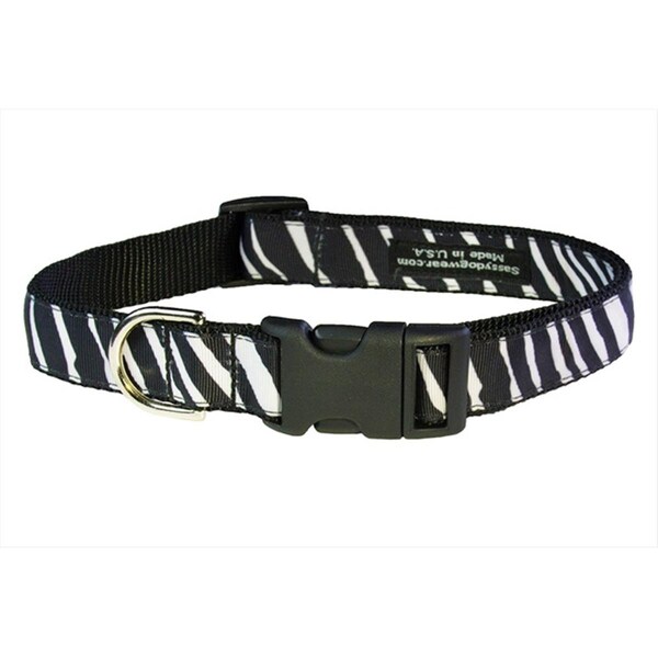 Sassy Dog Wear ZEBRA-WHITE-BLK.3-C Zebra Dog Collar, Black & White - Medium - SA455510
