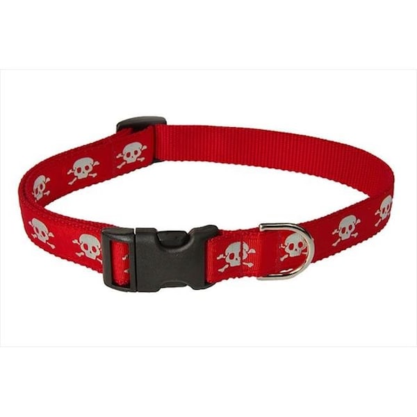 Sassy Dog Wear Sassy Dog Wear REFLECTIVE SKULL-RED2-C Reflective Skull Dog Collar; Red - Small - REFLECTIVE SKULL-RED2-C