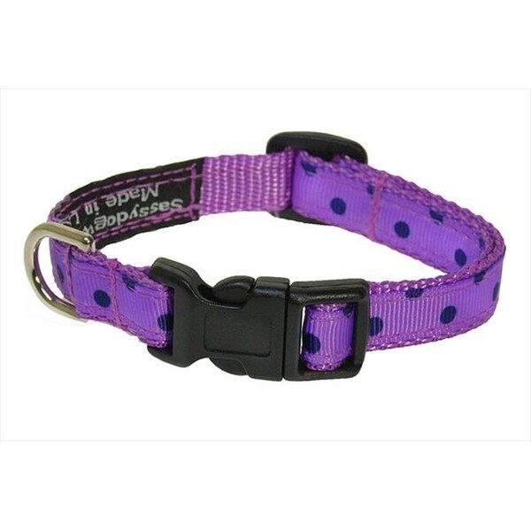 Fly Free Zone POLKA DOT-ORCHID-NAVY1-C Polka Dot Dog Collar; Orchid & Navy - Extra Small - FL124407