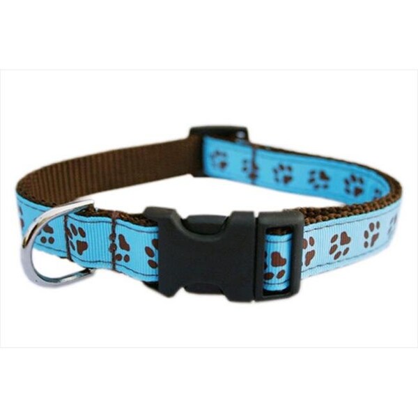 Fly Free Zone PUPPY PAWS-BLUE-CHOC.2-C Puppy Paws Dog Collar; Blue & Brown - Small - FL17675